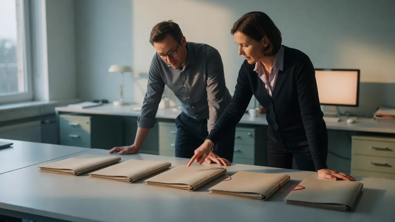Twee fictieve medewerkers leggen vijf bronkaarten naast elkaar.